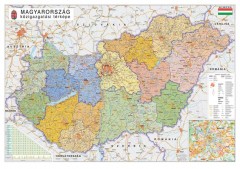 Falitérkép, 70x100 cm, fémkeret, tűzhető, Magyarország közigazgatási térképe, STIEFEL