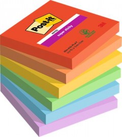 Öntapadó jegyzettömb, 76x76 mm, 6x90 lap, 3M POSTIT "Super Sticky Playful", vegyes színek