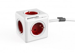 Elosztó, 5 aljzat, 1 rögzítő elem, 1,5 m kábelhosszúság, ALLOCACOC "PowerCube Extended DE", fehér-piros