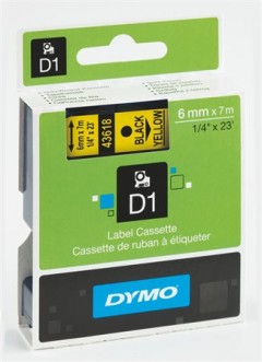 Feliratozógép szalag, 6 mm x 7 m, DYMO "D1", sárga-fekete