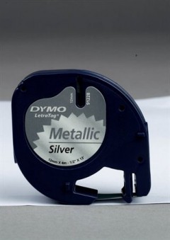 Feliratozógép szalag, fém, 12 mm x 4 m, DYMO "Letratag", ezüst