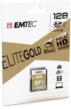 Memóriakártya, SDXC, 128GB, UHS-I/U1, 85/20 MB/s, EMTEC "Elite Gold"