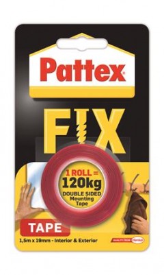 Ragasztószalag, kétoldalas, 19 mm x 1,5 m, HENKEL "Pattex Fix 120 kg",  piros