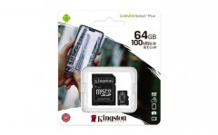 Memóriakártya, microSDXC,64GB, CL10/U1/A1, adapter, KINGSTON "Canvas Select Plus"