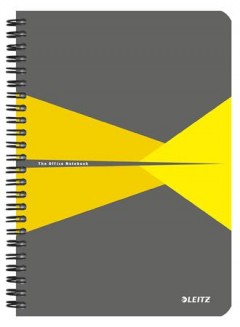 Spirálfüzet, A5, vonalas, 90 lap, laminált karton borító, LEITZ "Office", szürke-sárga