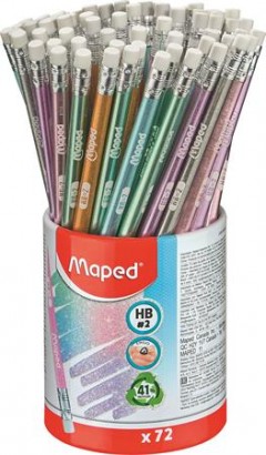 Grafitceruza radírral, ceruzatartó, HB, háromszögletű, MAPED "Black`Peps Glitter Deco", vegyes pasztell színek