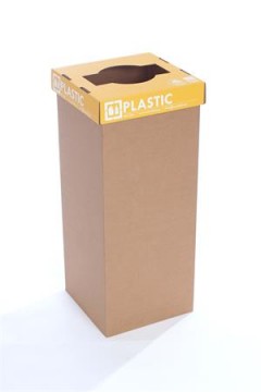 Szelektív hulladékgyűjtő, újrahasznosított, angol felirat, 60 l, RECOBIN "Slim", sárga