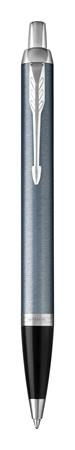 Golyóstoll, nyomógombos, 0,7 mm, ezüst színű klip, szürke-kék tolltest, PARKER "Royal IM", kék