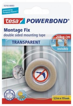 Ragasztószalag, kétoldalas, átlátszó, 19 mm x 1,5 m, TESA "Powerbond®"