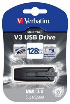 VERBATIM V3, 128GB pendrive, USB 3.0, fekete-szürke